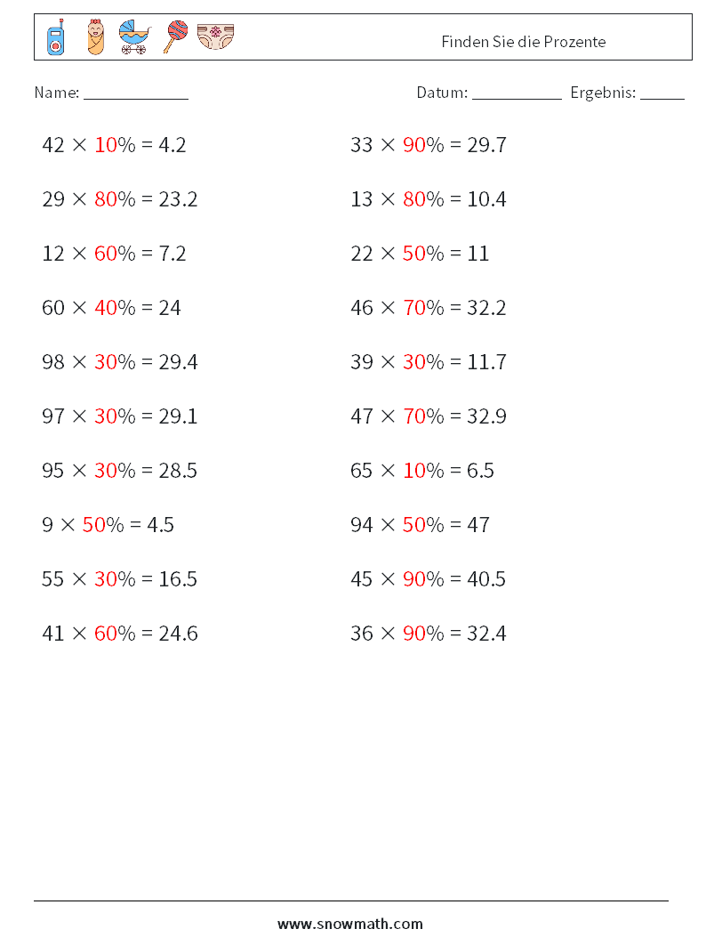Finden Sie die Prozente Mathe-Arbeitsblätter 3 Frage, Antwort