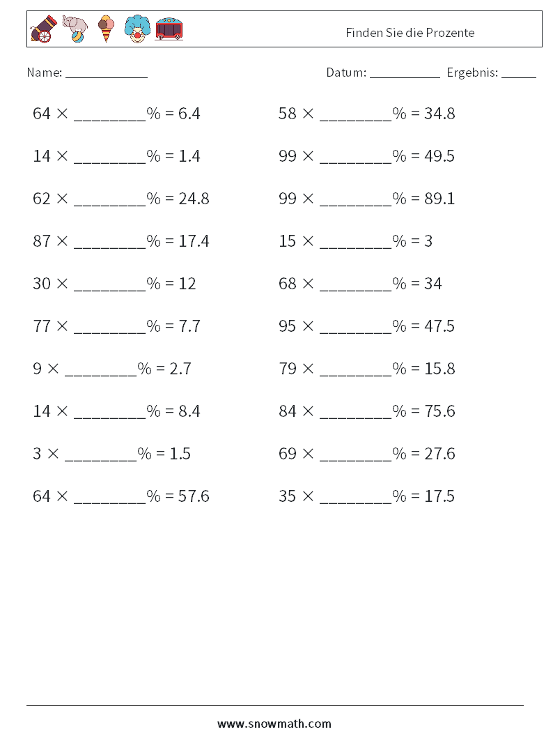Finden Sie die Prozente Mathe-Arbeitsblätter 4