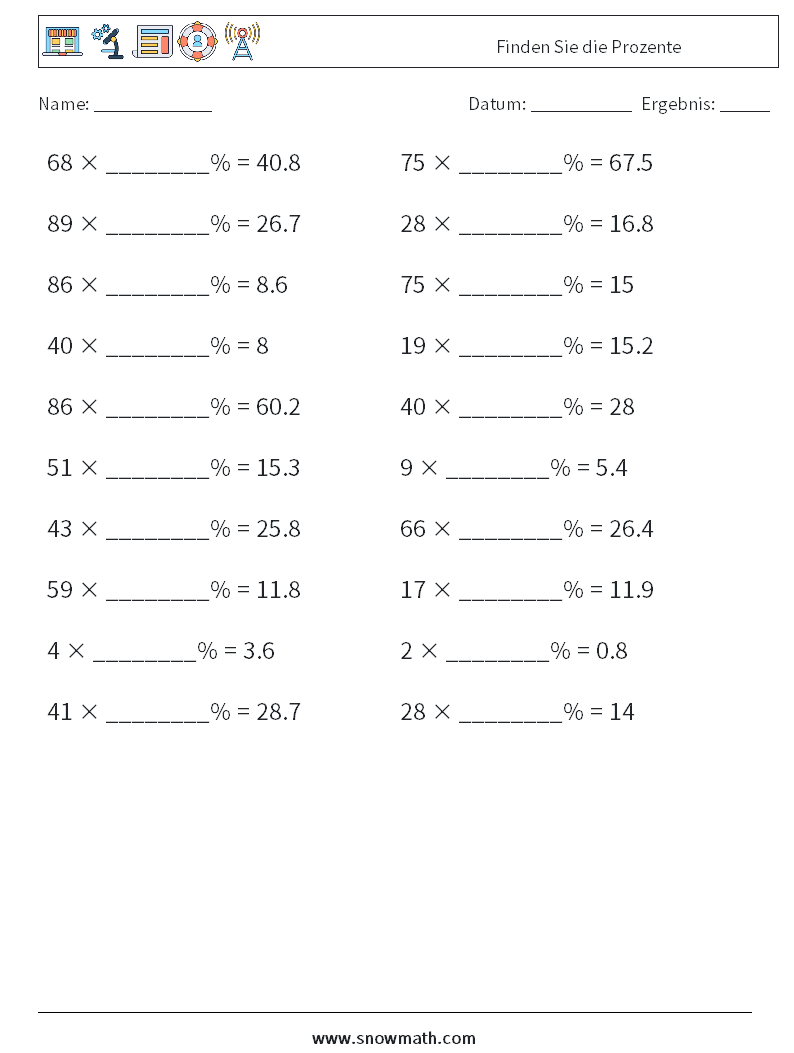 Finden Sie die Prozente Mathe-Arbeitsblätter 5