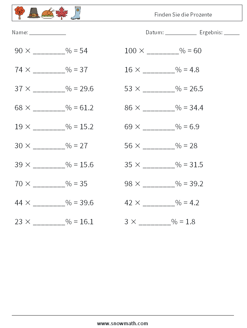 Finden Sie die Prozente Mathe-Arbeitsblätter 6