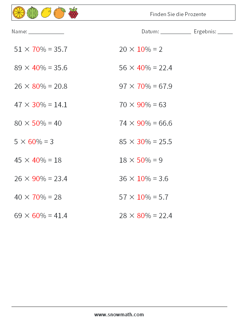 Finden Sie die Prozente Mathe-Arbeitsblätter 7 Frage, Antwort