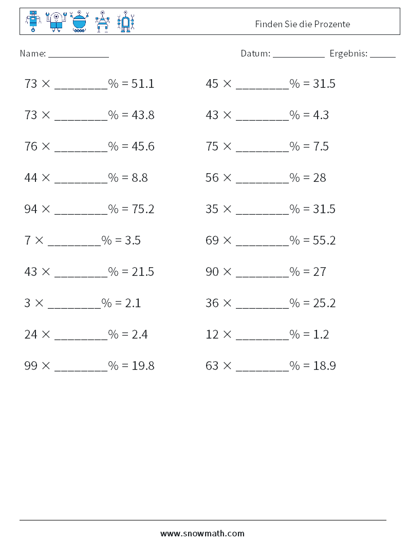 Finden Sie die Prozente Mathe-Arbeitsblätter 8