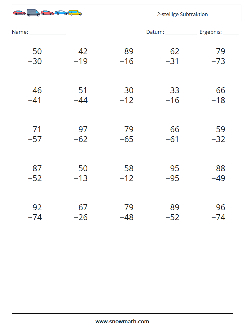 (25) 2-stellige Subtraktion Mathe-Arbeitsblätter 16