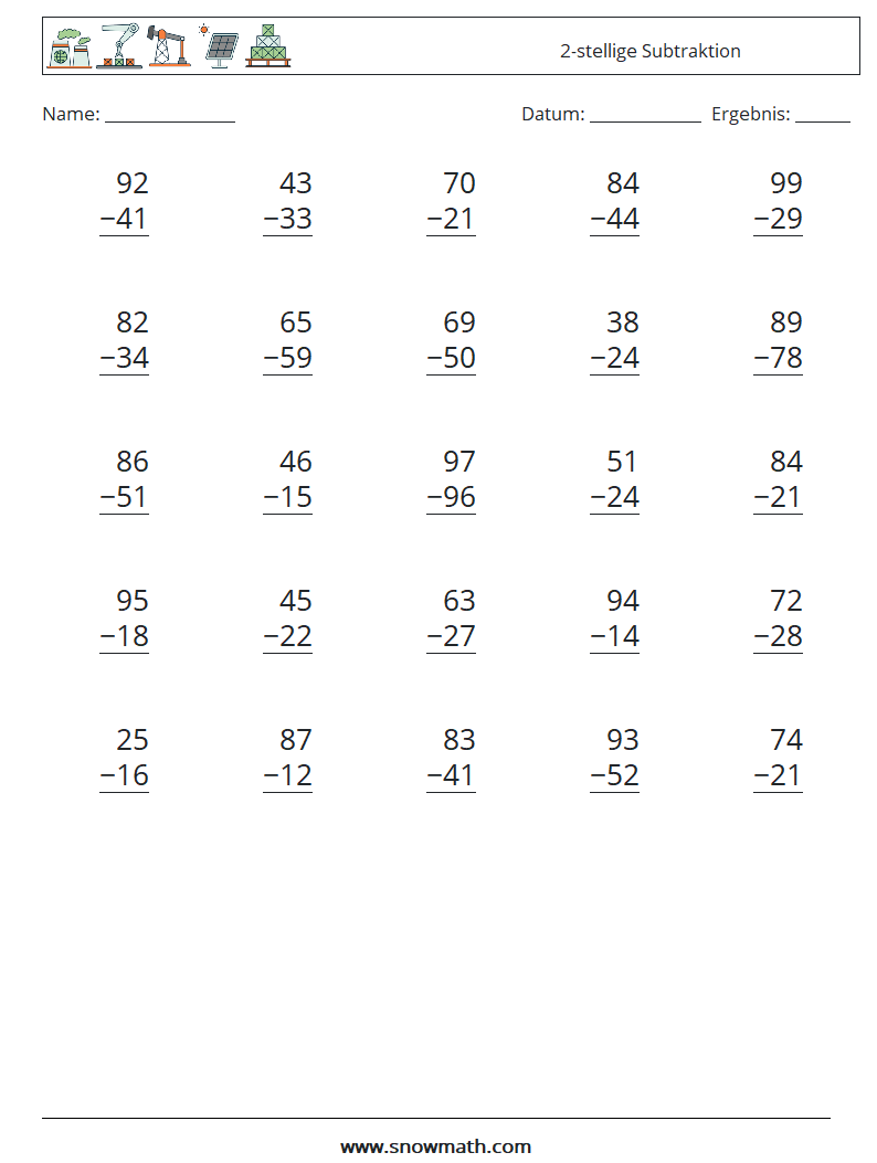 (25) 2-stellige Subtraktion Mathe-Arbeitsblätter 17