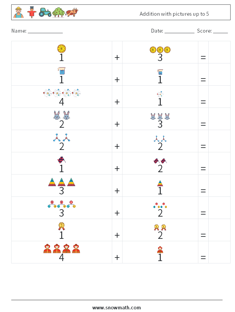 Addition with pictures up to 5 Math Worksheets 14