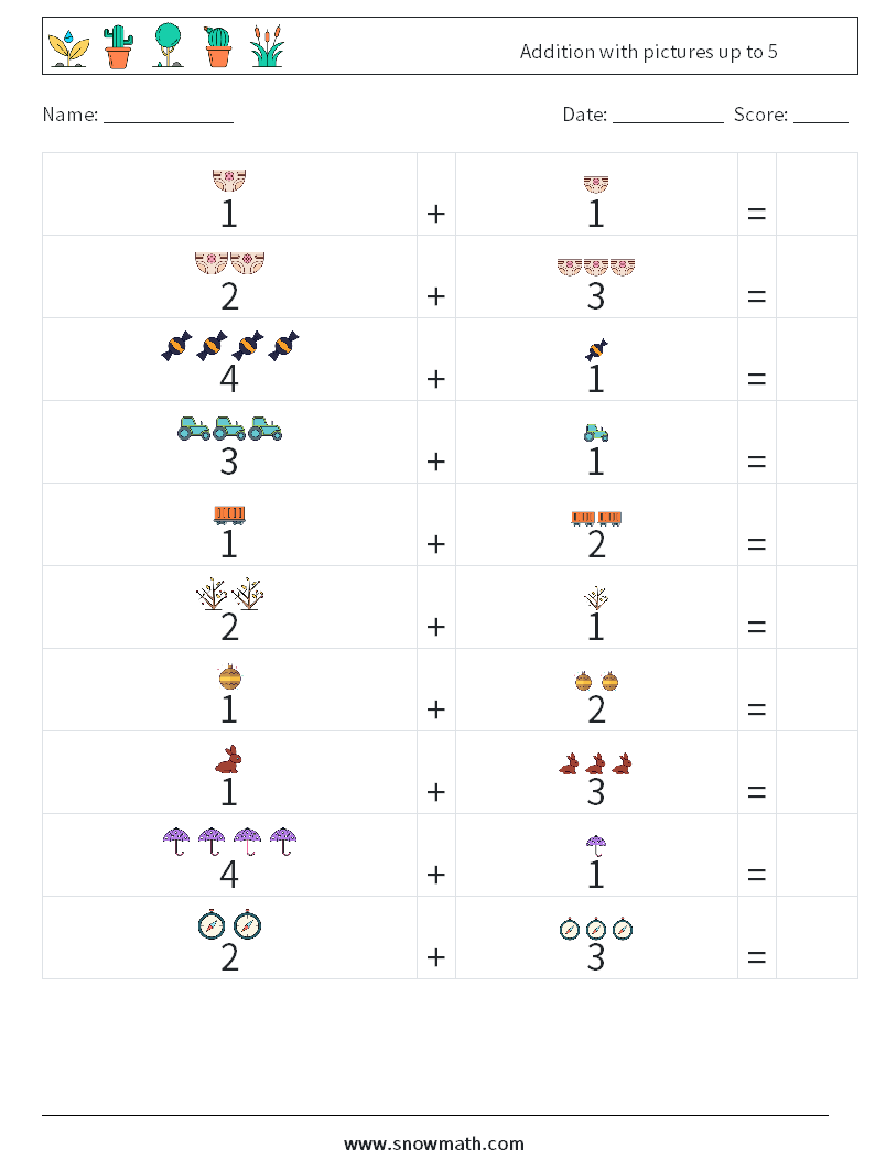 Addition with pictures up to 5 Math Worksheets 15