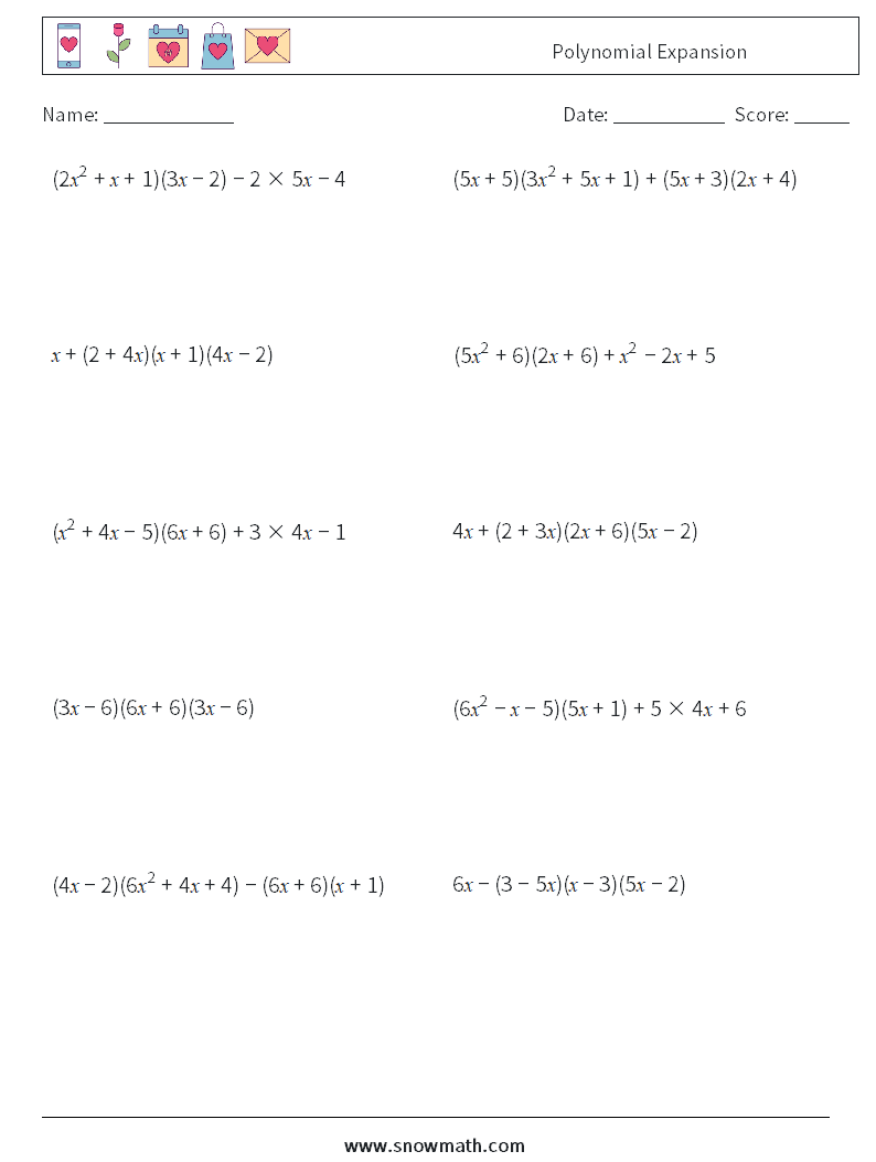 Polynomial Expansion Math Worksheets 5