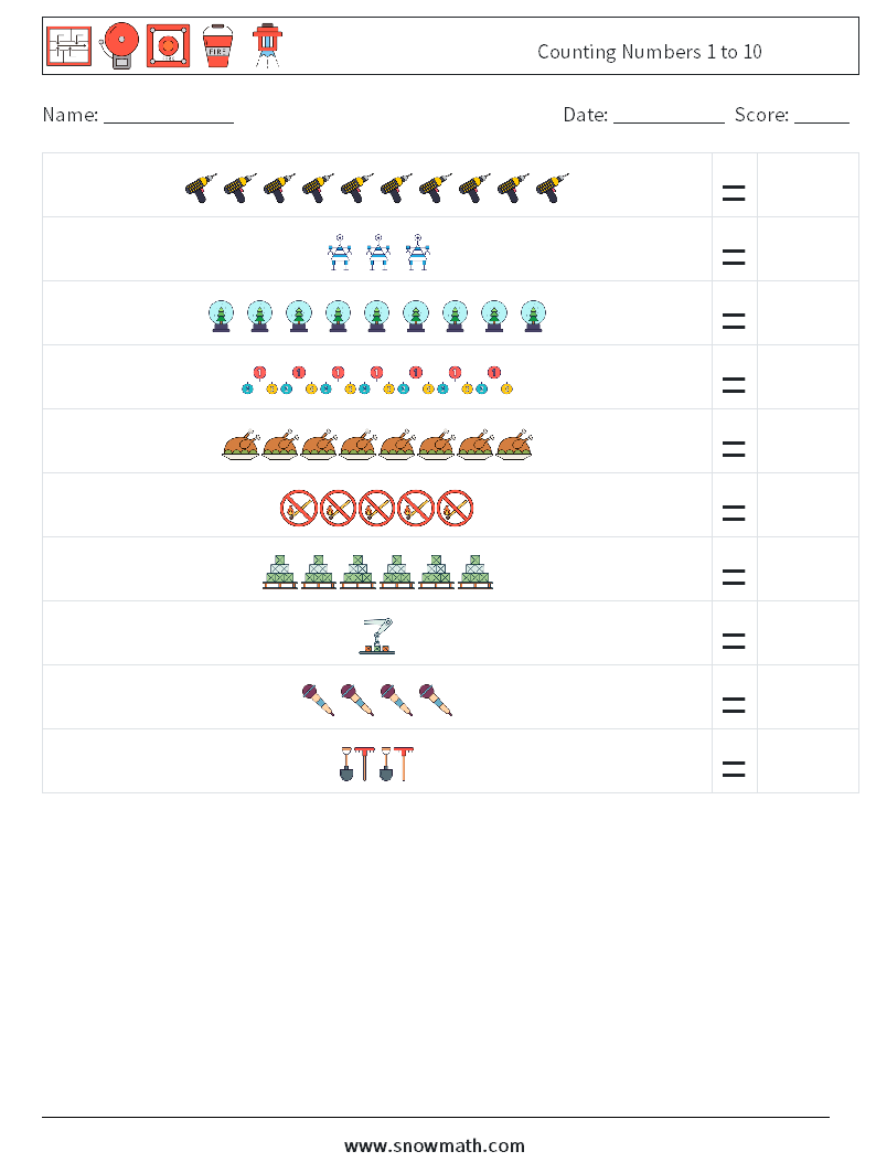 Counting Numbers 1 to 10 Math Worksheets 10