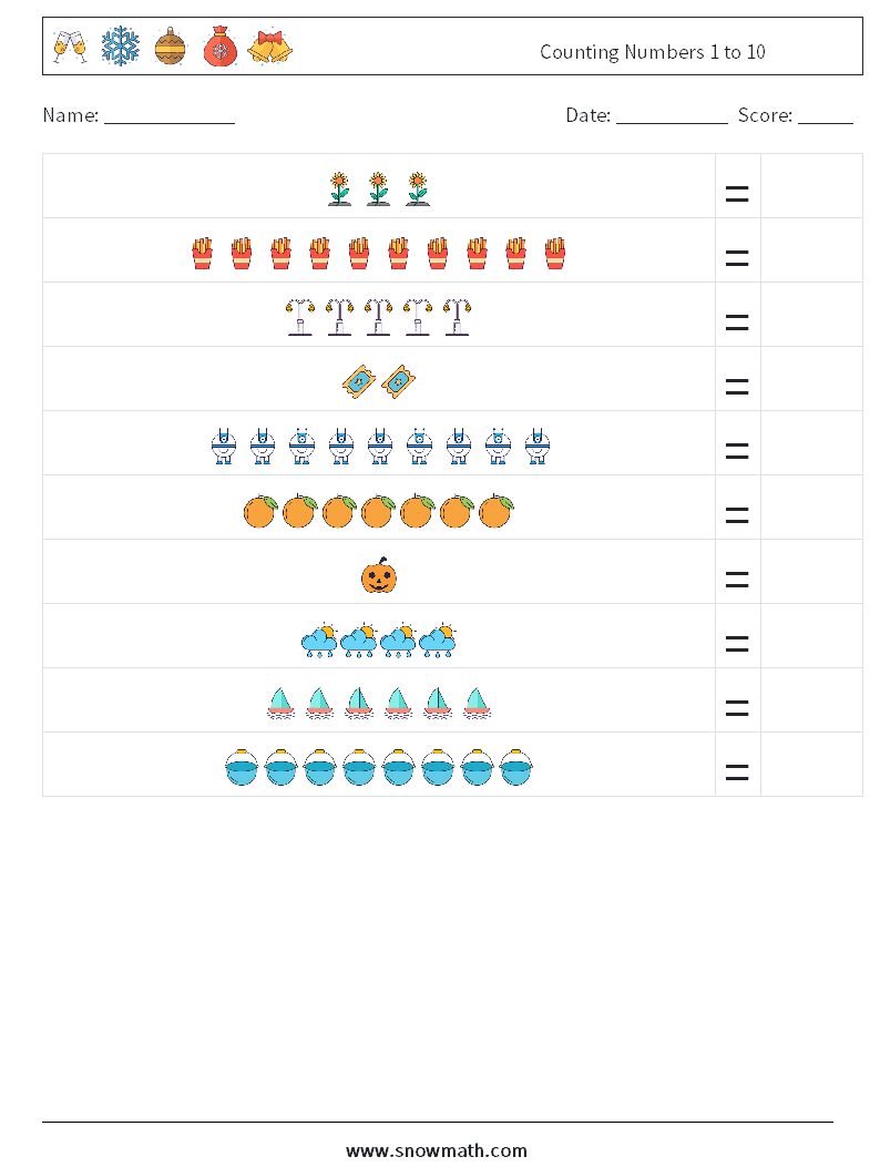 Counting Numbers 1 to 10 Math Worksheets 13