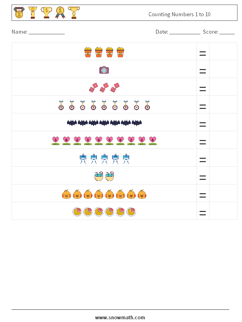 Counting Numbers 1 to 10 Math Worksheets 14