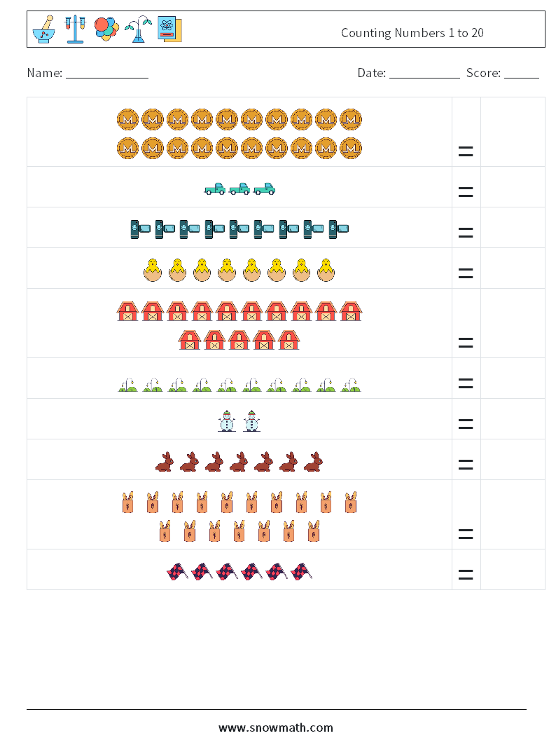 Counting Numbers 1 to 20 Math Worksheets 14