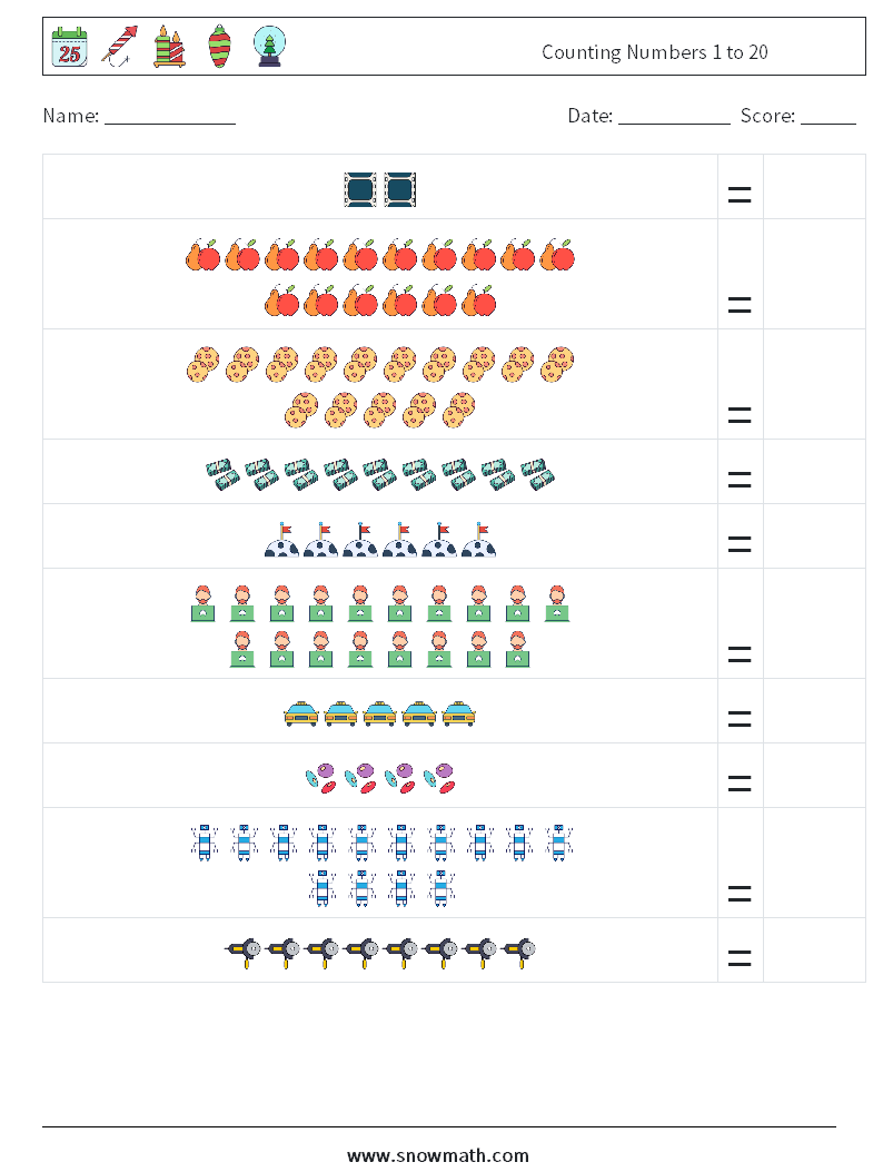Counting Numbers 1 to 20 Math Worksheets 15