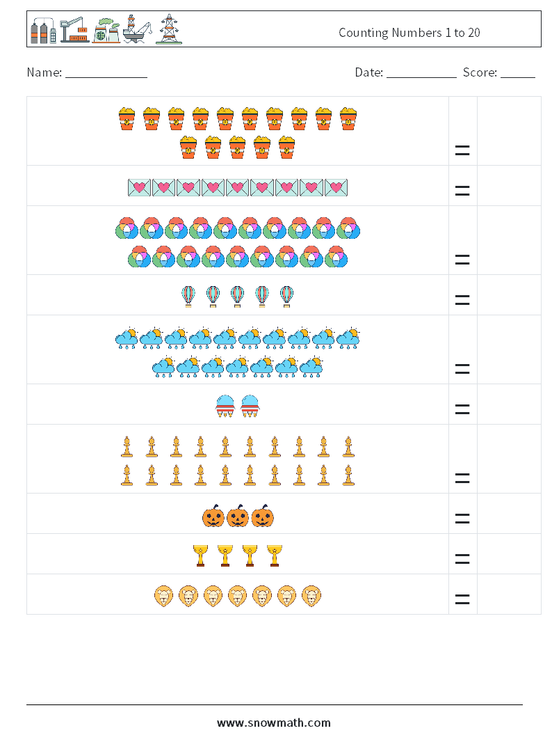 Counting Numbers 1 to 20 Math Worksheets 16