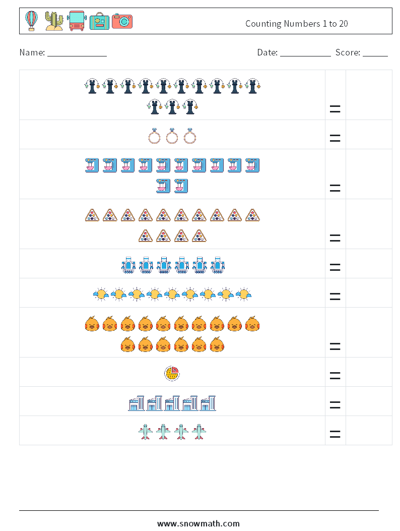 Counting Numbers 1 to 20 Math Worksheets 17