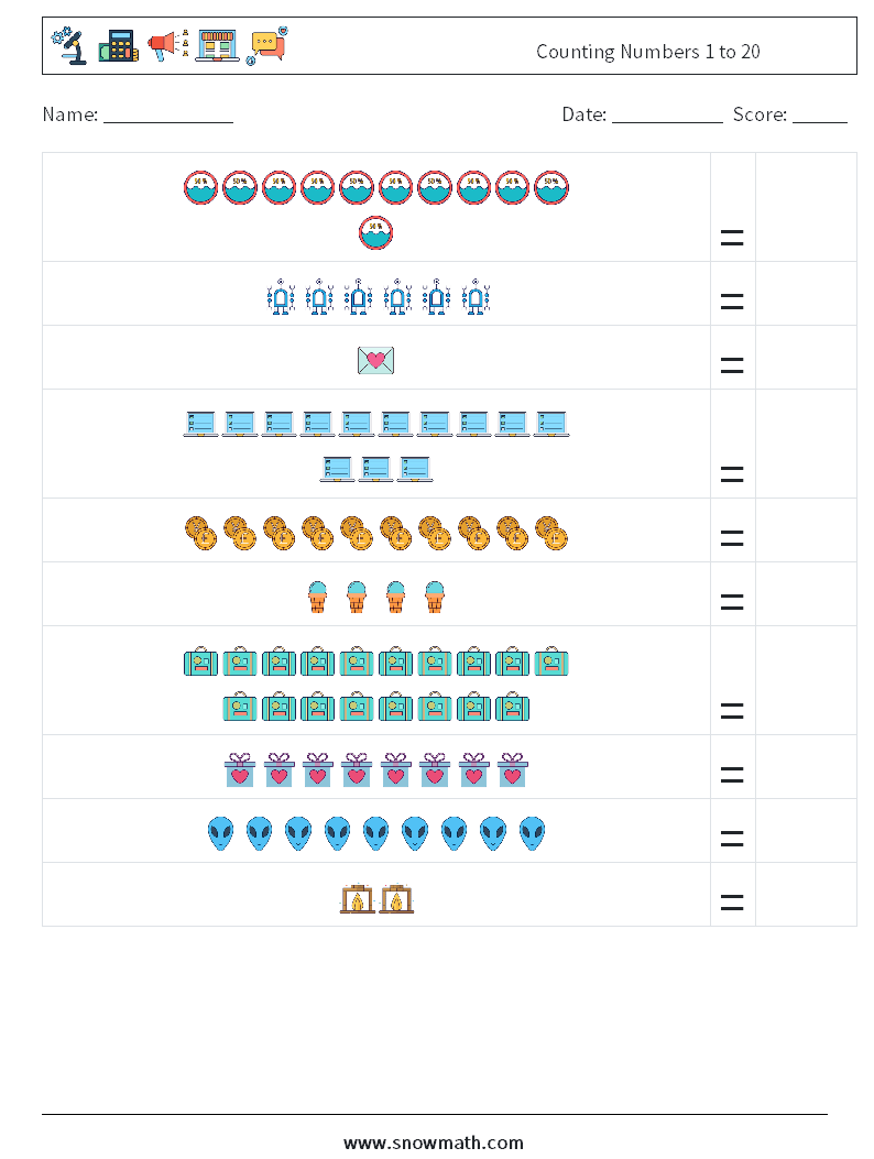 Counting Numbers 1 to 20 Math Worksheets 18