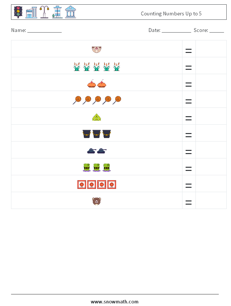 Counting Numbers Up to 5 Math Worksheets 11