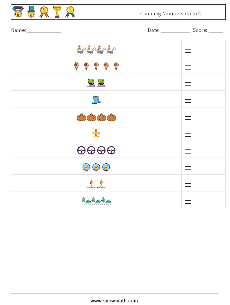 Counting Numbers Up to 5 Math Worksheets 12