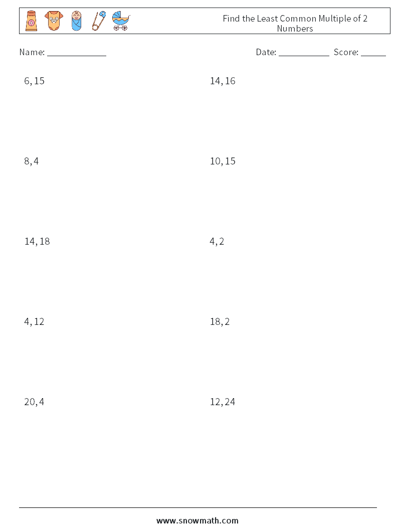 Find the Least Common Multiple of 2 Numbers Math Worksheets 3