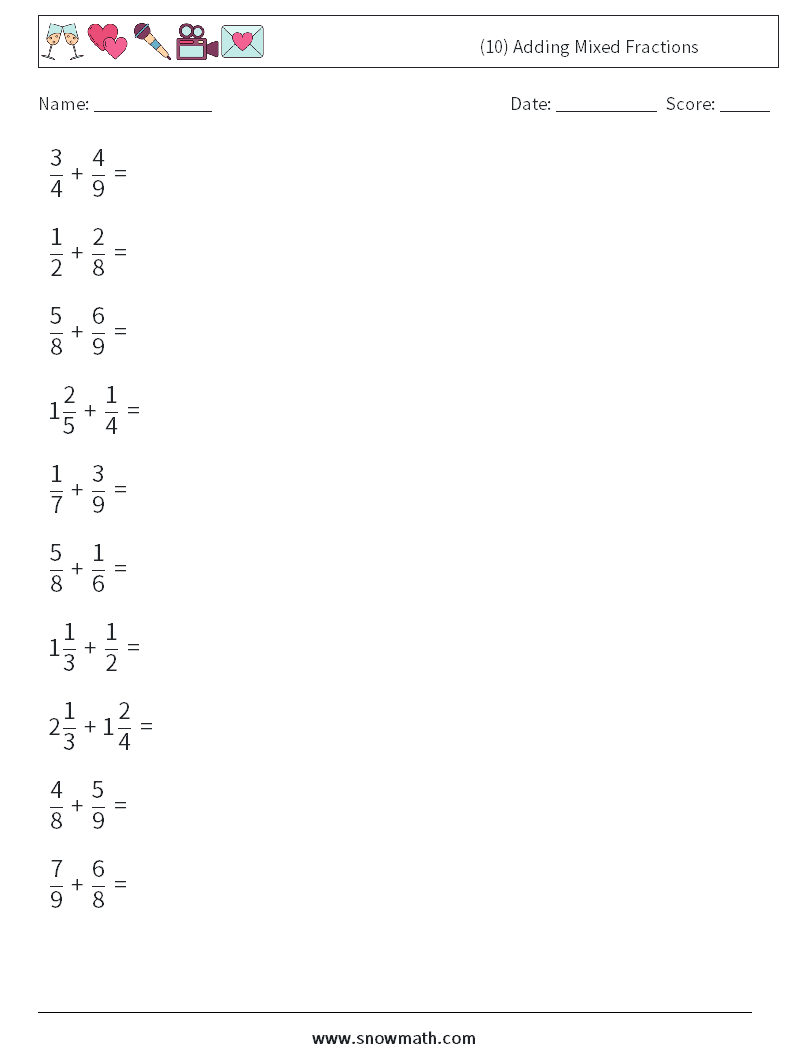 (10) Adding Mixed Fractions Math Worksheets 18