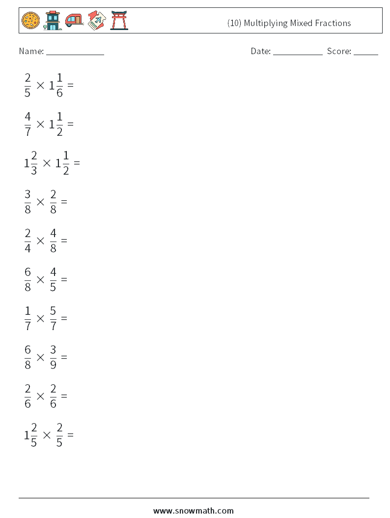 (10) Multiplying Mixed Fractions Math Worksheets 18