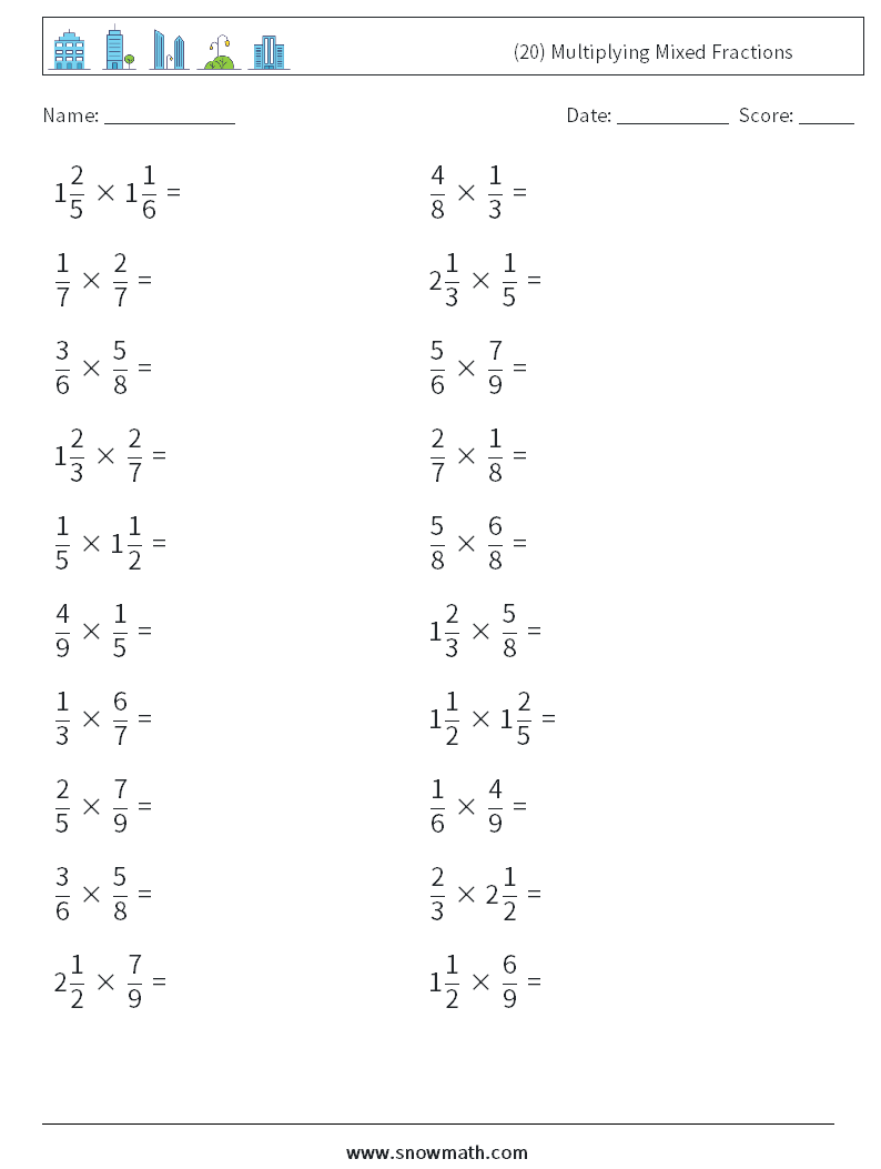 (20) Multiplying Mixed Fractions Math Worksheets 13