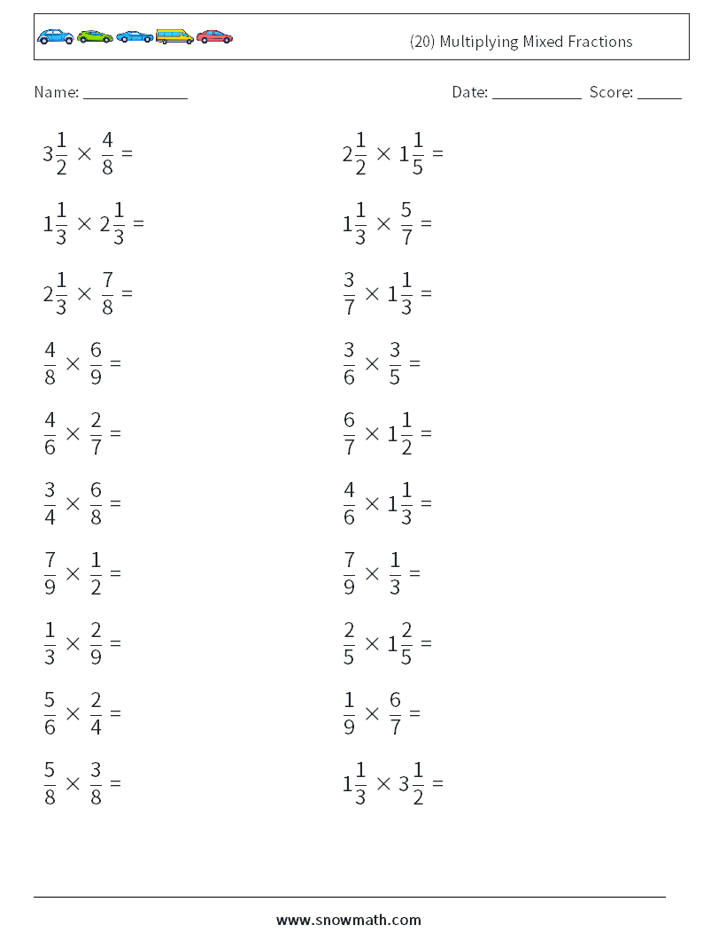 (20) Multiplying Mixed Fractions Math Worksheets 14