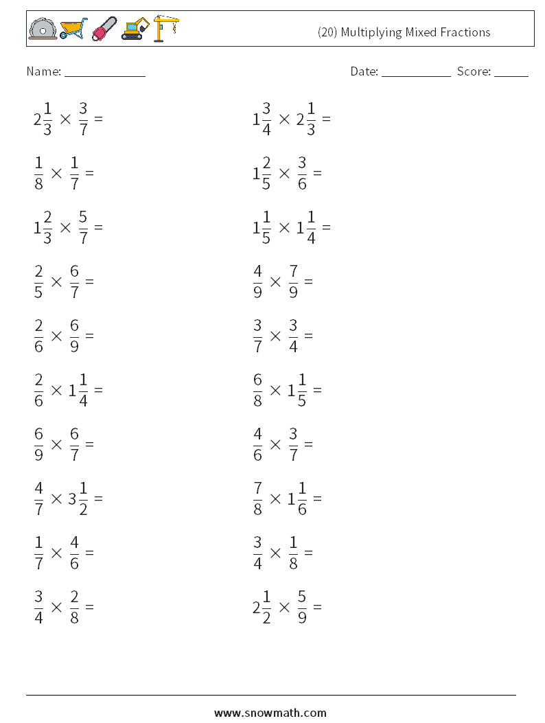 (20) Multiplying Mixed Fractions Math Worksheets 15