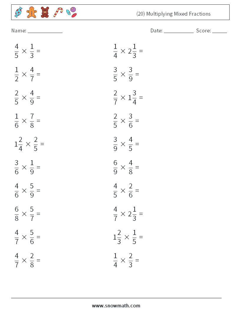 (20) Multiplying Mixed Fractions Math Worksheets 16