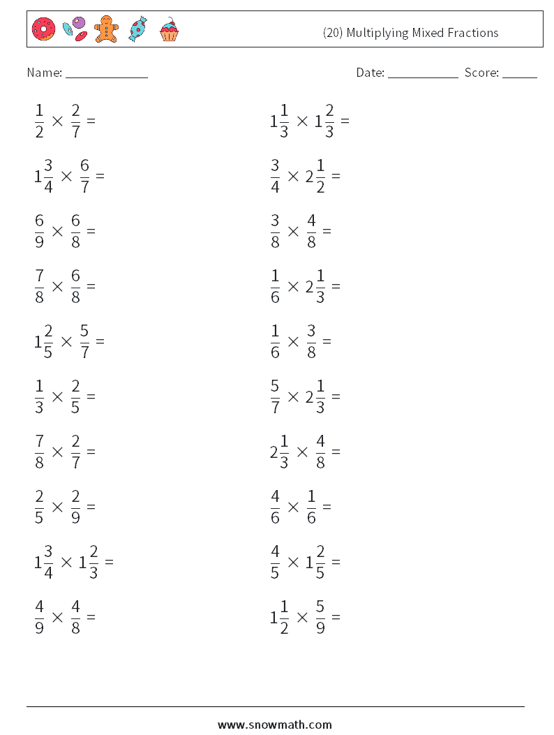 (20) Multiplying Mixed Fractions Math Worksheets 18