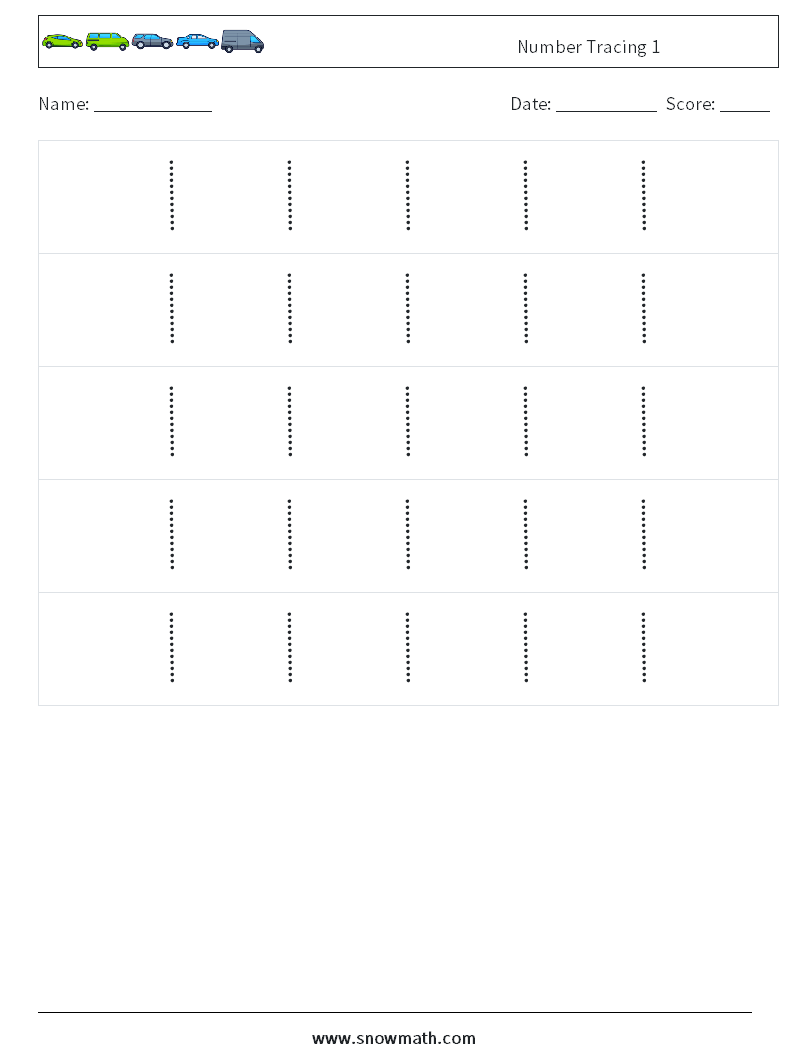 Number Tracing 1 Math Worksheets 10