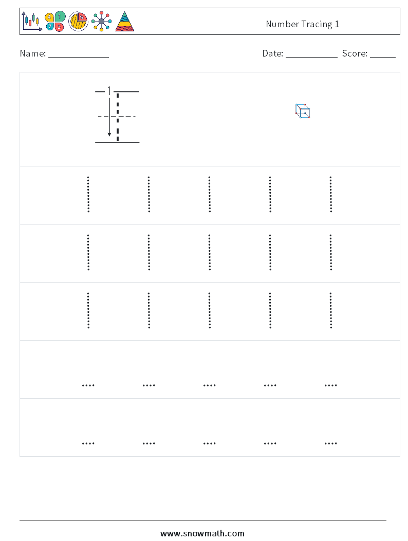 Number Tracing 1 Math Worksheets 11