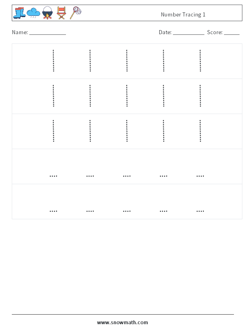 Number Tracing 1 Math Worksheets 12