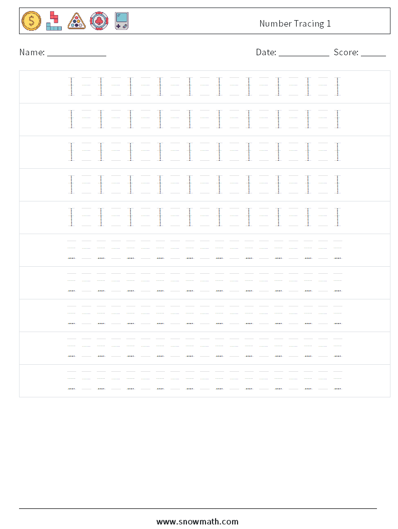 Number Tracing 1 Math Worksheets 16