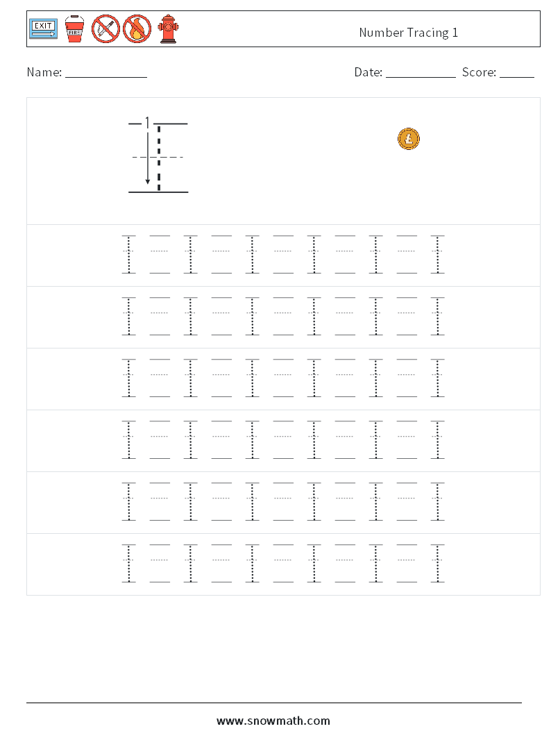 Number Tracing 1 Math Worksheets 17