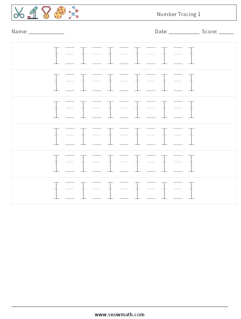 Number Tracing 1 Math Worksheets 18