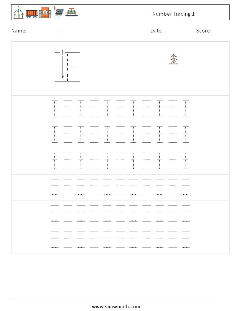 Number Tracing 1 Math Worksheets 19