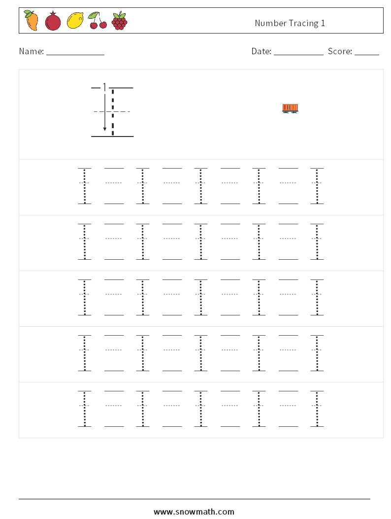 Number Tracing 1 Math Worksheets 21