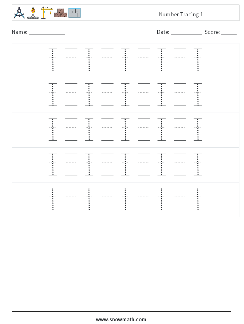 Number Tracing 1 Math Worksheets 22