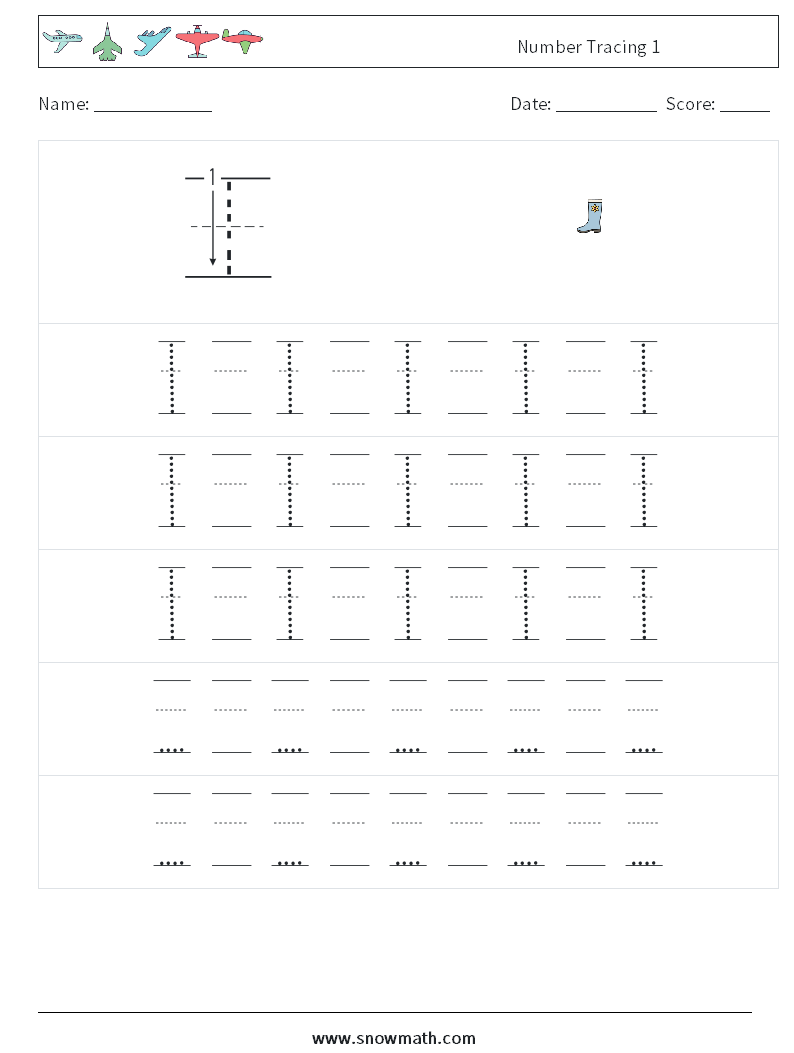 Number Tracing 1 Math Worksheets 23