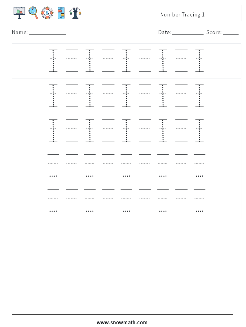 Number Tracing 1 Math Worksheets 24