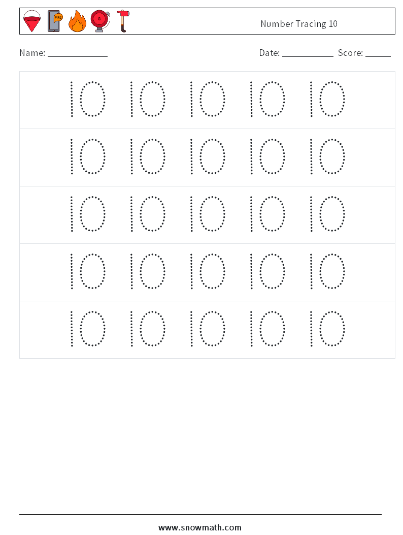 Number Tracing 10 Math Worksheets 10