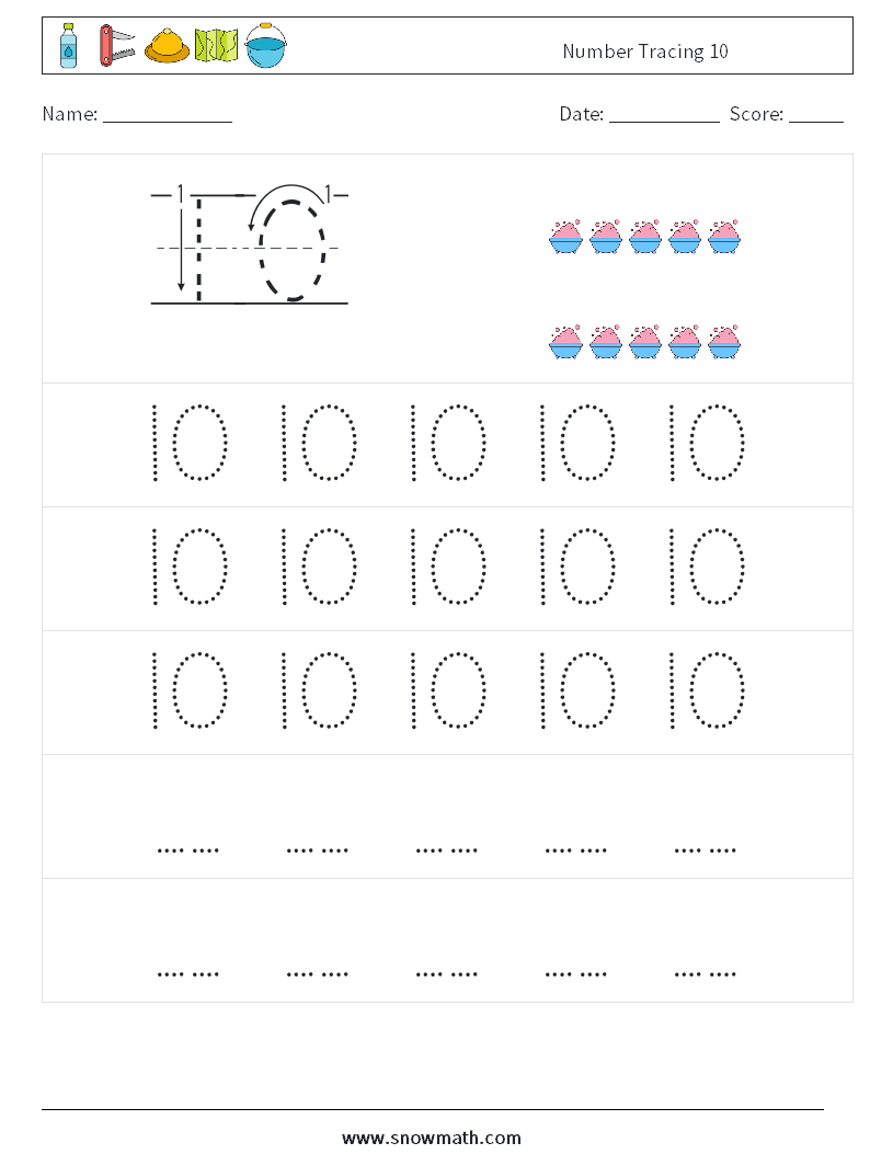 Number Tracing 10 Math Worksheets 11