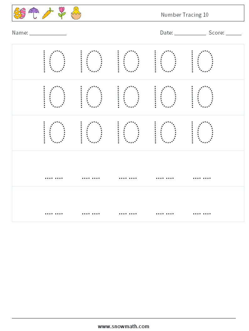 Number Tracing 10 Math Worksheets 12