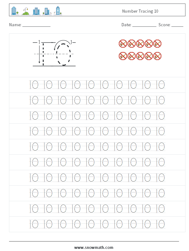 Number Tracing 10 Math Worksheets 13