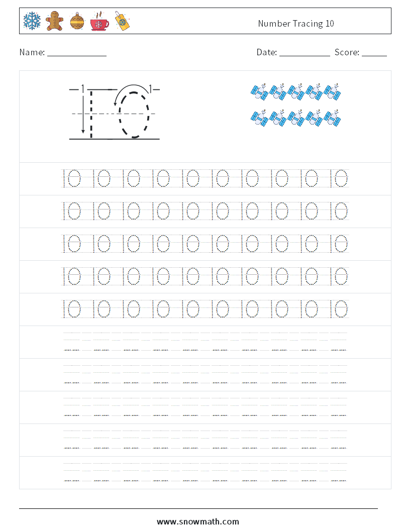 Number Tracing 10 Math Worksheets 15