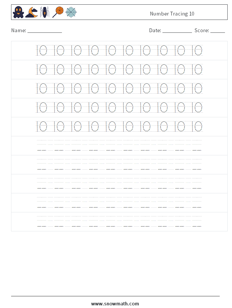 Number Tracing 10 Math Worksheets 16