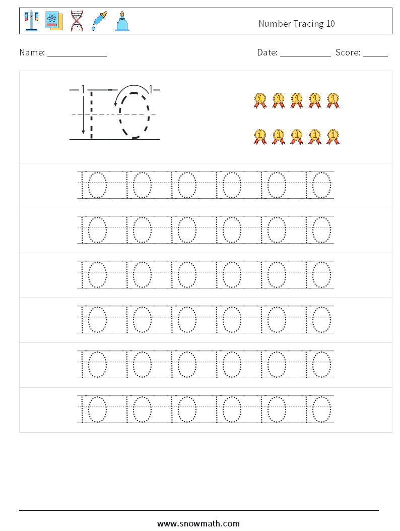 Number Tracing 10 Math Worksheets 17