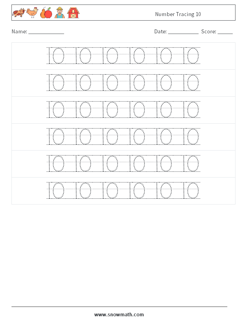 Number Tracing 10 Math Worksheets 18