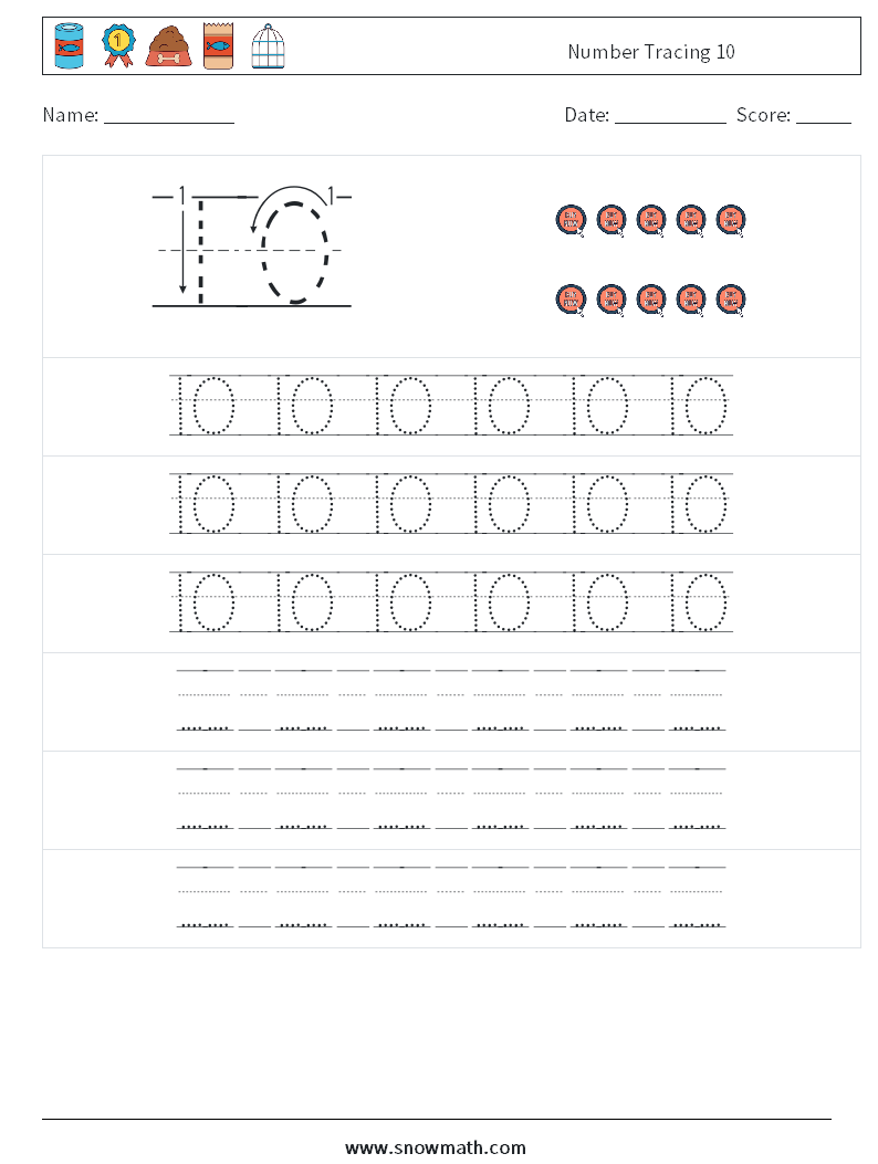 Number Tracing 10 Math Worksheets 19