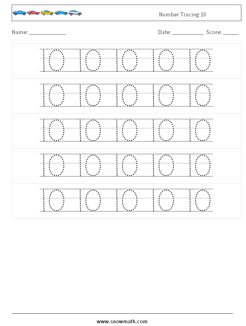 Number Tracing 10 Math Worksheets 22